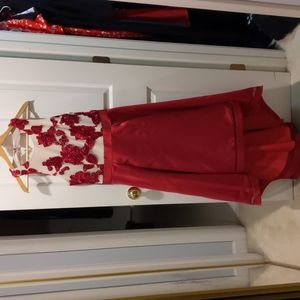 Nicole Miller size 10 red and cream high lo formal
